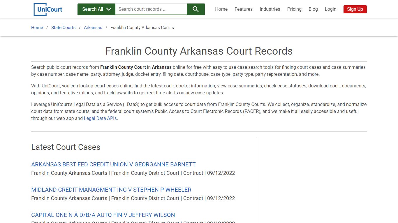 Franklin County Arkansas Court Records | Arkansas | UniCourt